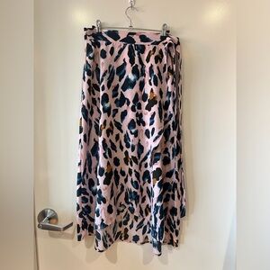 Leopard Print High-Low Wrap Skirt, Size M